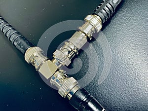 Closeup shot of coaxial cable connections