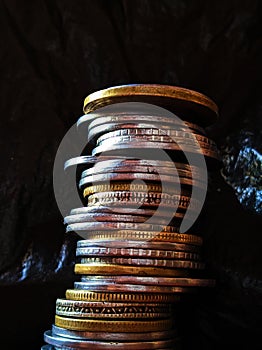 Closeup shot of coins clicked by using mobile phone photo