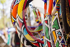 Closeup shot of colorful bags in a Vernissage outdoors