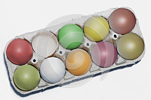 Colorful Easter eggs in the tray