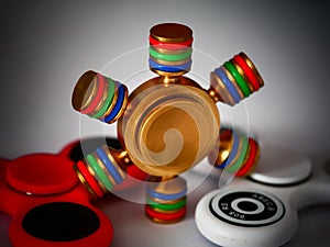 Closeup shot of a colorful cool fidget spinner