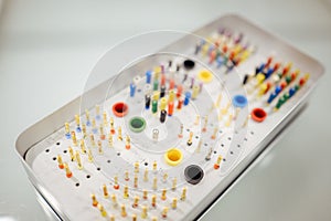 Closeup shot of a colorful endodontics kit