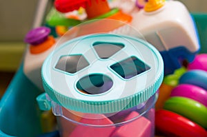 Closeup shot of a colorful sorter bucket