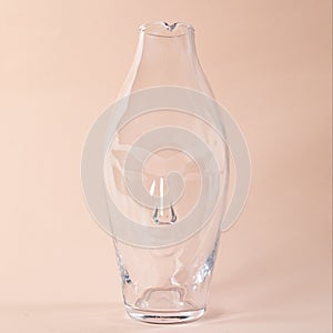 Closeup shot of a decorative glass vase for holding flowers on a light pink background