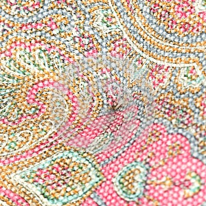 Closeup shot of a decorative patterned pouffe textile