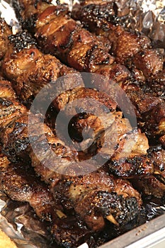 Closeup shot of delicious juicy grilled pork kebobs