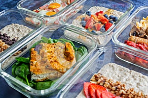 Closeup shot of different healthy breakfast options in the glass container