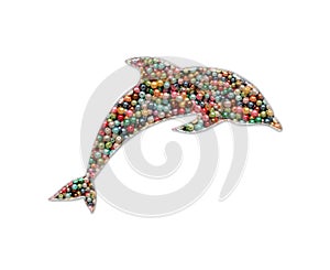 Closeup shot of a dolph figure made of colorful beads on an isolated background photo