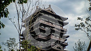 Closeup shot of the Dongpo Urban Wetland Park Main Building, Meishan city, China