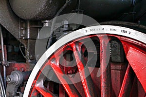 Closeup shot of a driving wheel of a locomotive in Wolsztyn, Poland
