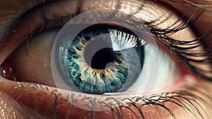 Closeup shot of an epic eye with gorgeous and colorful iris, beautiful man eye. Generative Ai