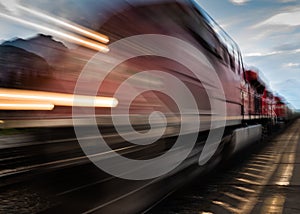 Closeup shot of a fast moving train in action