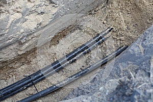 Closeup shot of fiber optic cables on a construction site