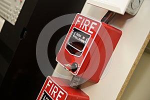 Closeup shot of fire alarm switch in factory