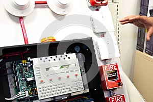 Closeup shot of fire alarm system in factory