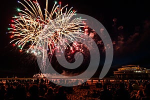 Closeup shot of fireworks in Vuurwerkfestival Scheveningen, Netherlands photo