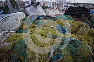 Closeup shot of fishing nets in various colors