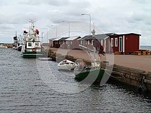 Closeup shot of fishing vessels in a harbor in the north of Oeland, Sweden
