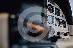 Closeup shot of the flight deck system of a small aircraft