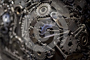 Closeup shot of gears and other industrial details bonded together