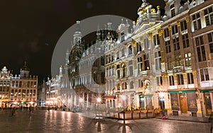 Closeup shot of the Grand Place in Brussels, Belgium at night