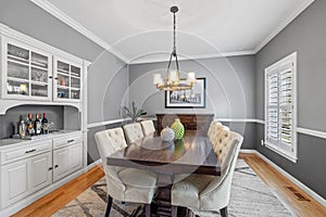 Closeup shot of the gray interior of a modern dining room