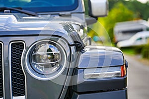 Closeup shot of gray Jeep Wrangler car light