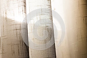 Closeup shot of gray linen curtains