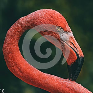 Closeup shot of a greater flamingo