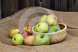 Closeup shot of green organic apples in the basket