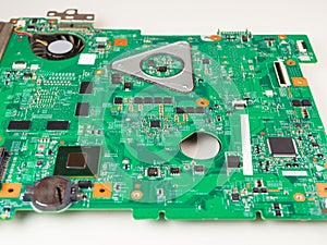 Closeup shot of green printed circuit board - PCB