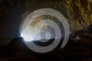 A closeup shot of the Gruta de Totomochapa cave in the dark in Mexico photo
