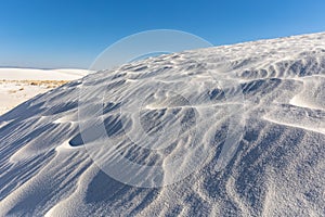 Closeup shot of gypsum sand dunes at White Sands National Park, New Mexico