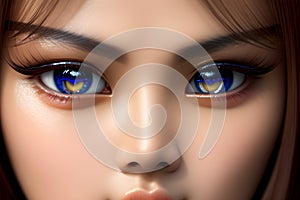 Closeup Shot Human Eyes, AI Generative