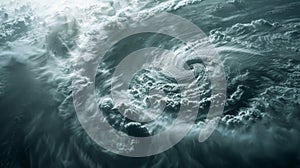 A closeup shot of a hurricanes eye showcasing the intricate patterns and textures of the churning clouds