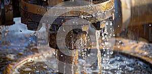 A closeup shot of a hydraulic fracturing pump in action sending highpressure water and chemicals deep into the ground photo