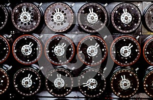 Closeup shot of indicator dials from the famous Bombe machine at Bletchley Park photo