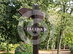 Closeup shot of inscription Salida on a wooden board photo