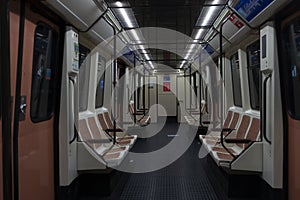 Closeup shot of the interior of a metro carriage