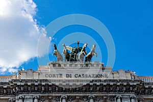 Closeup shot of the italian supreme court in the city of Rome in the daytime with blue sky