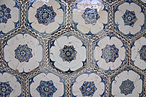 Closeup shot of Iznik tiles from Topkapi Palace, Istanbul, Turkey