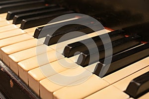 Closeup shot of the keyboard of a grand piano