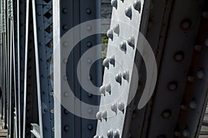 Closeup shot of lots of Rivet of a steel Bridge