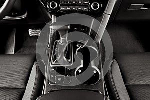 Closeup shot of a luxurious black interior of a modern elegant car