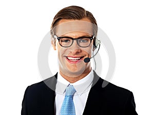 Closeup shot of male customer support member