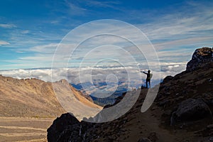 A closeup shot of a man on the volcano Popocatepetl in Mexico