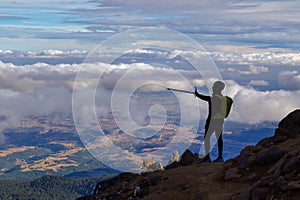 A closeup shot of a man on the volcano Popocatepetl in Mexico