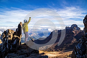 A closeup shot of a man on the volcano Popocatepetl in Mexico