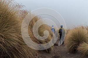 Closeup shot of a man on the volcano Popocatepetl in Mexico