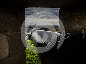 Closeup shot of the metallic old cannon gun